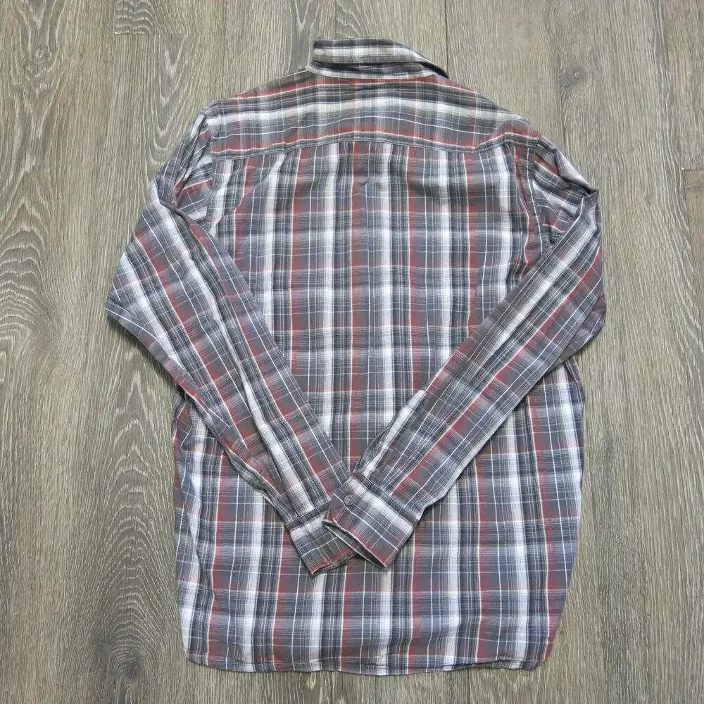 WRANGLER JEANS CO Button Down Plaid Shirt Size M Men Long Sleeve Gray Red Multi